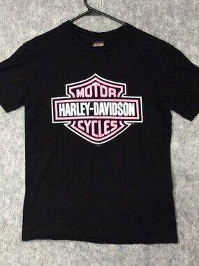 2009 Harley Davidson Crystal River Florida Bar Shield T-shirt Size M Black Pink